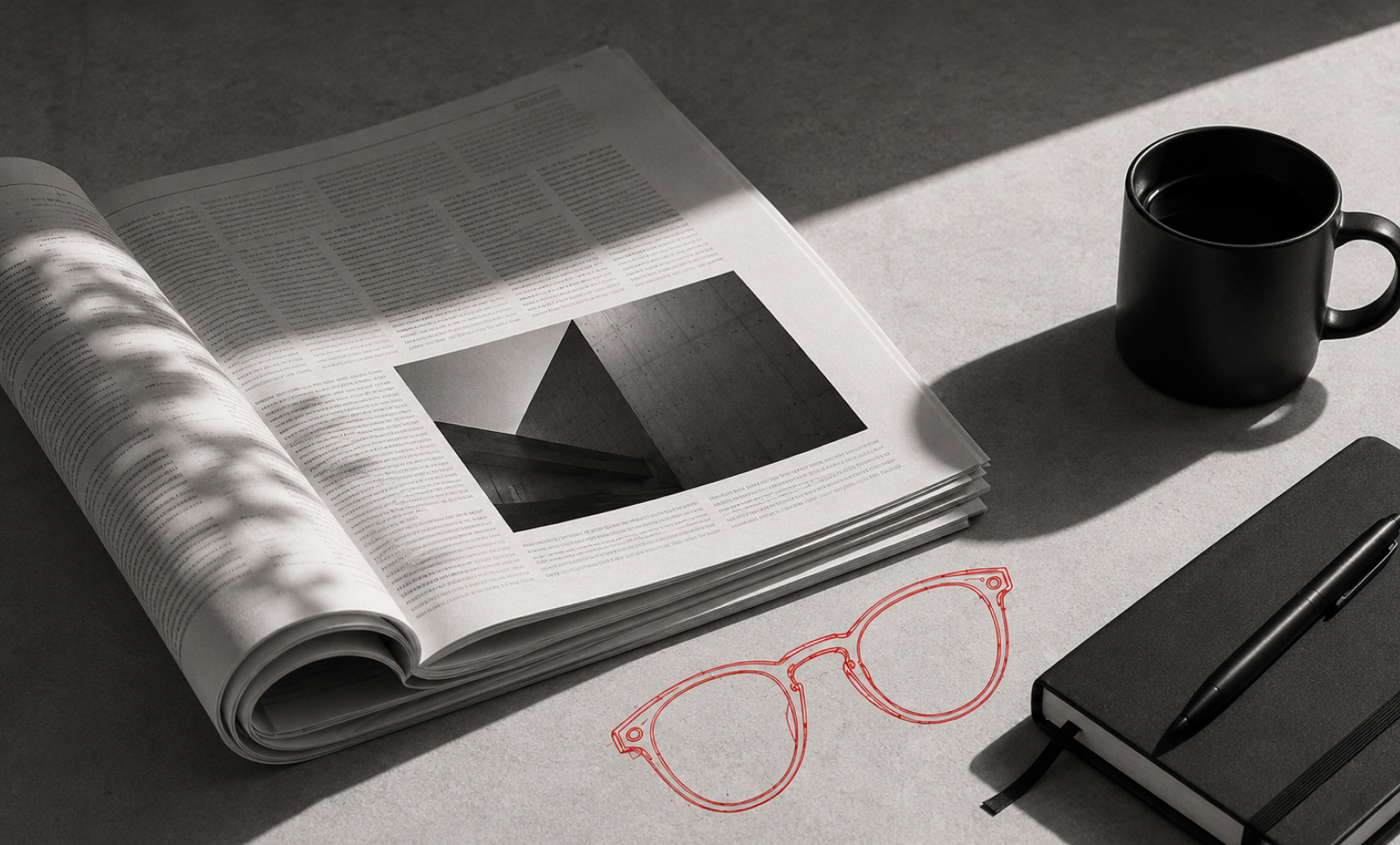 Newspaper with red glasses outline